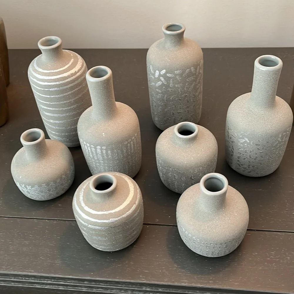 Storied Home Decorative Stoneware Vases, Set of 8. NEW